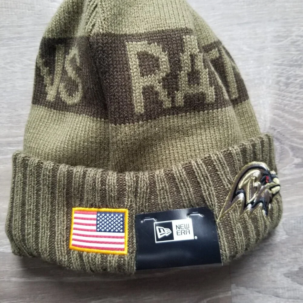 New Era Adult Baltimore Ravens Salute To Service 2025 Olive Green Knit Hat